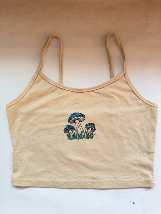 ROMWE Tops - Beige Mushroom Graphic Crop Top - Women